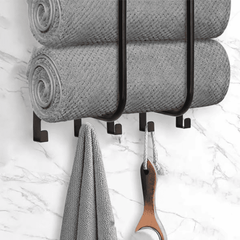 Bathroom Towel Holder with Metal Shelf and 5 Hooks