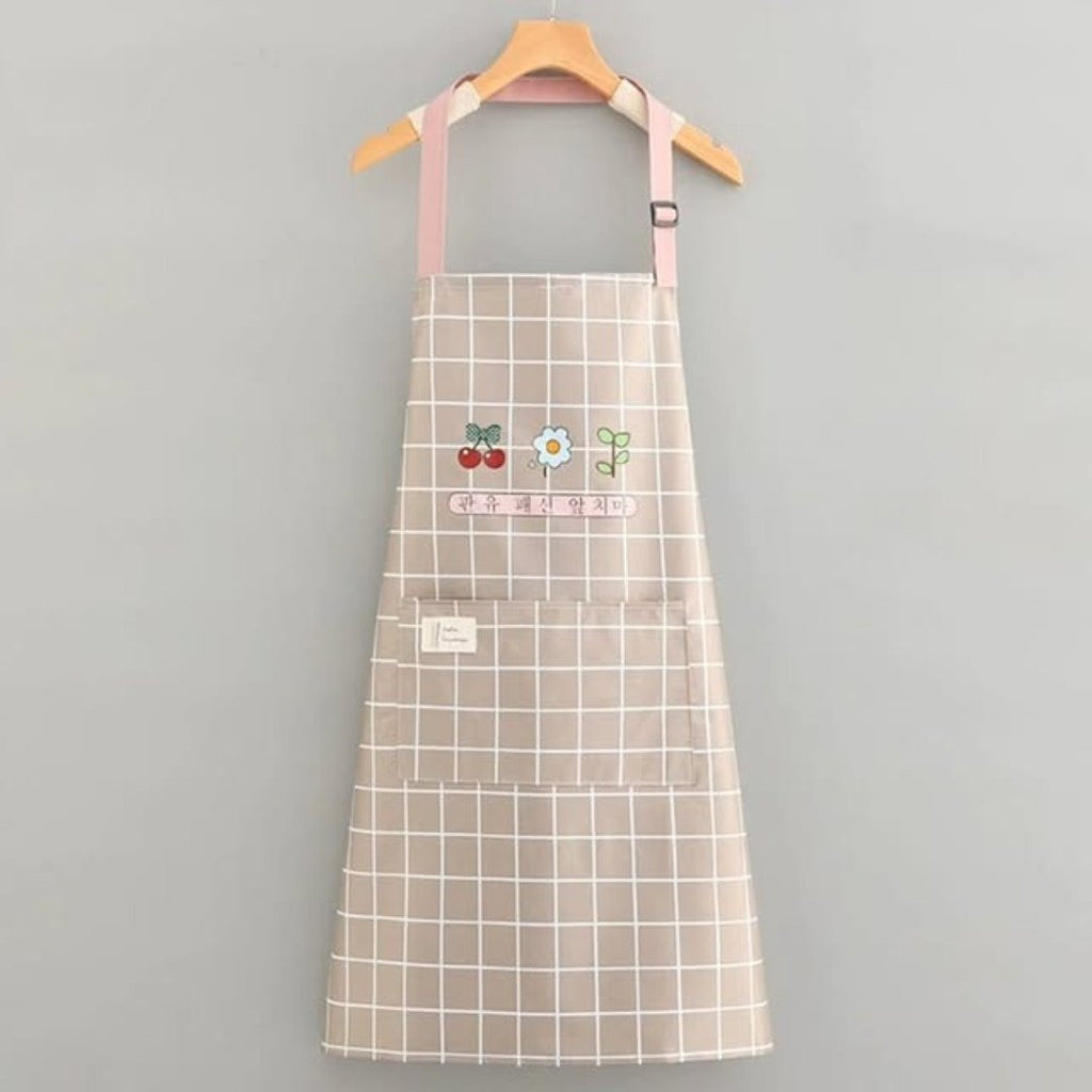 Waterproof Cute Checked Floral Apron with Hand Wipe Towel