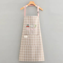 Waterproof Cute Checked Floral Apron with Hand Wipe Towel