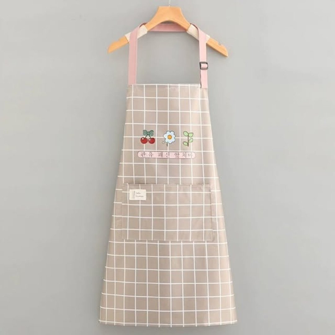 Waterproof Cute Checked Floral Apron with Hand Wipe Towel
