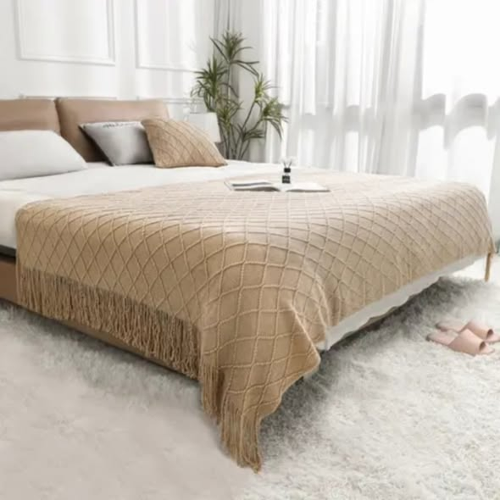 knitted tassel throw blanket