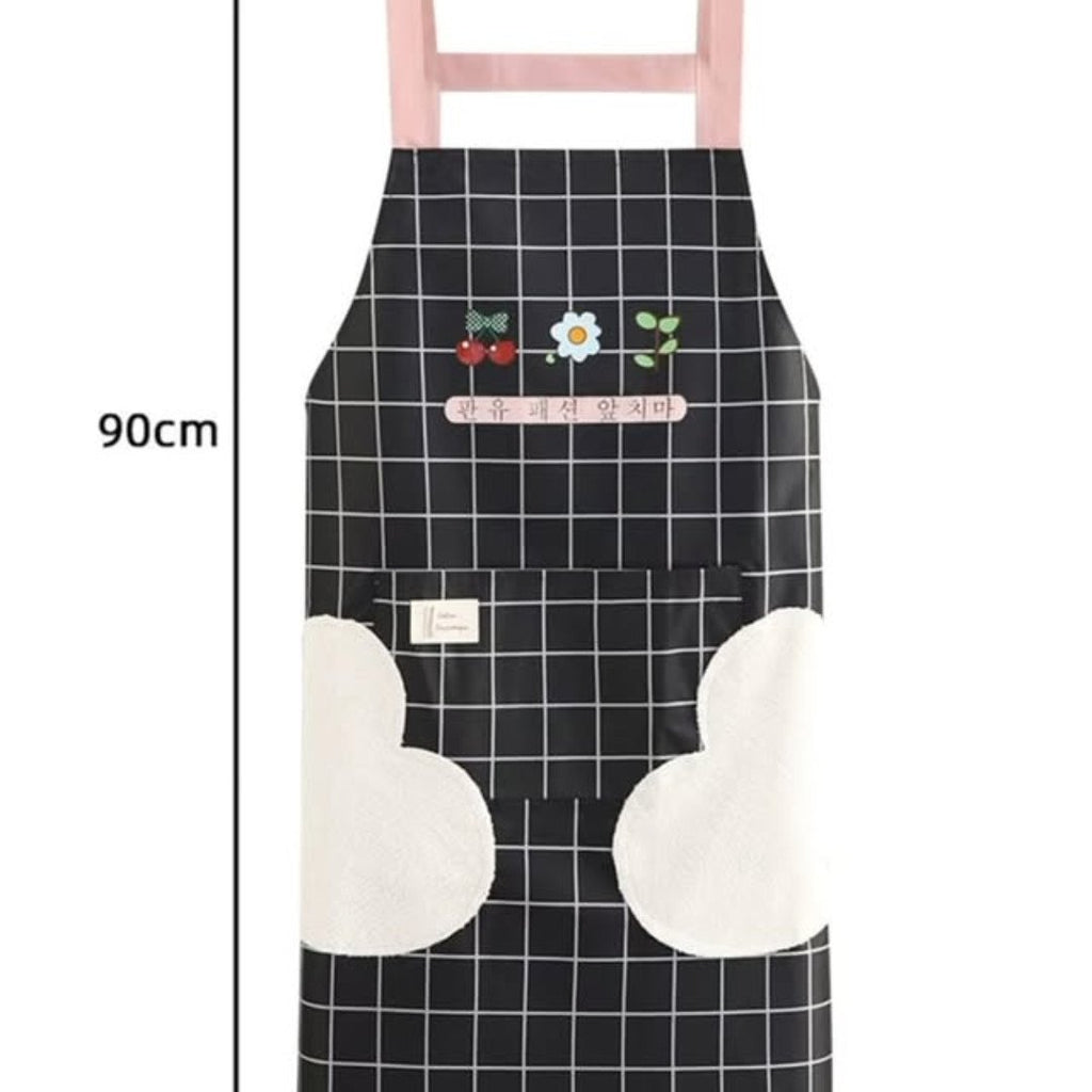Waterproof Cute Checked Floral Apron with Hand Wipe Towel