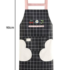 Waterproof Cute Checked Floral Apron with Hand Wipe Towel