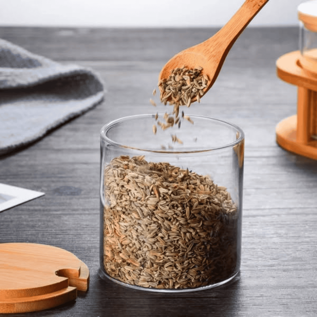 3 Pcs Glass Spice Containers with Bamboo Holder