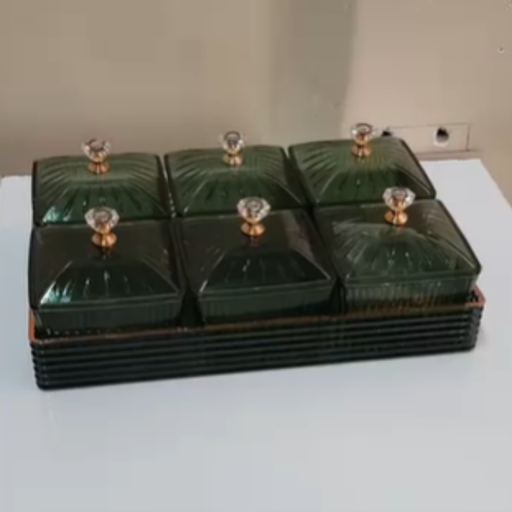 7 Set Acrylic Square Candy Serving Plate Bowl Stand with Base Tray