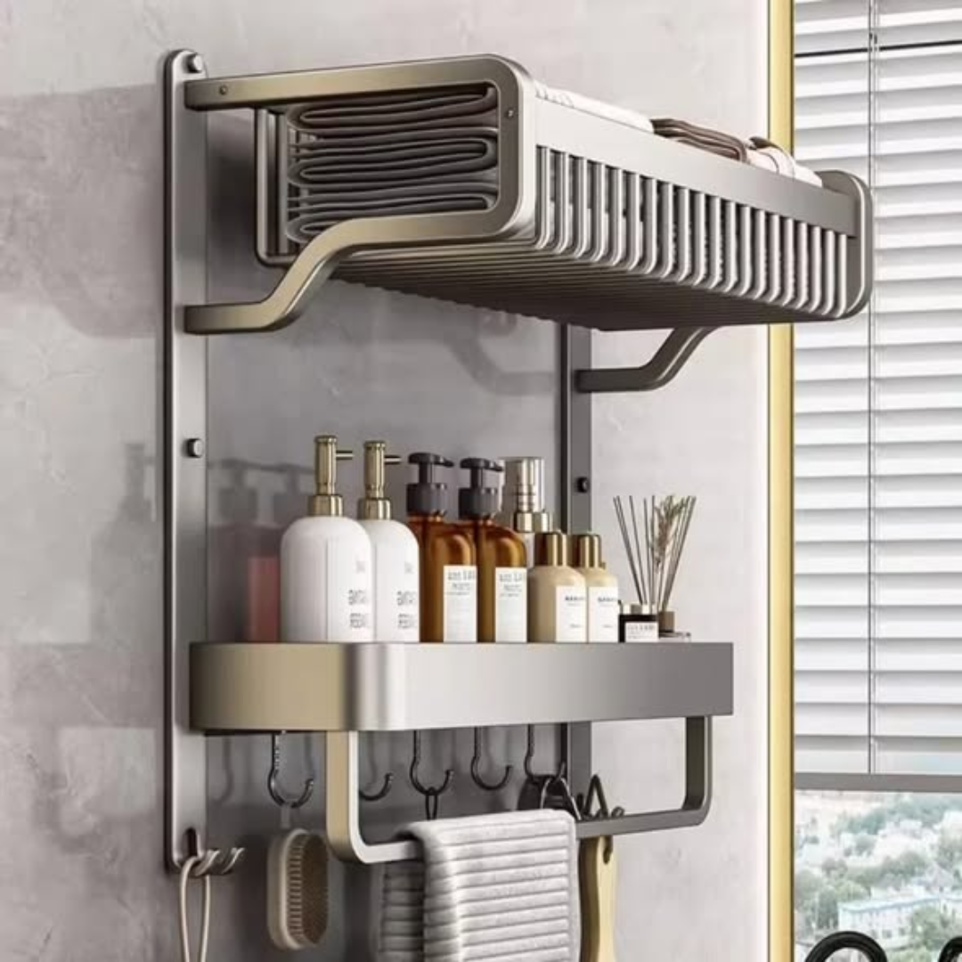 1 Piece 2-Layer Bathroom Space Towel Rack