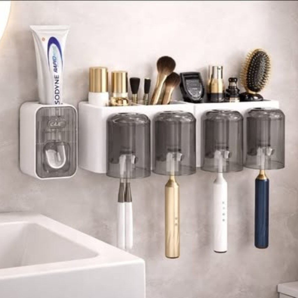Toothbrush Holder / Toothpaste Dispenser With 4 Cups