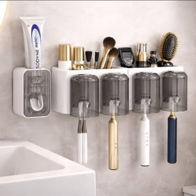 Toothbrush Holder / Toothpaste Dispenser With 4 Cups