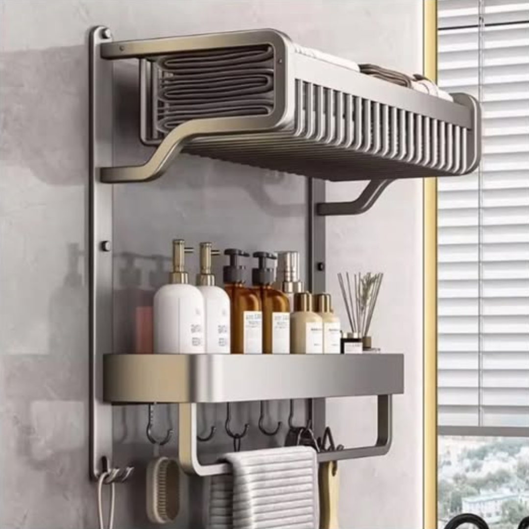 1 Piece 2-Layer Bathroom Space Towel Rack