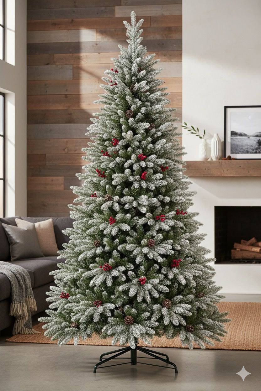 Snow Flocked Pine Tree Christmas