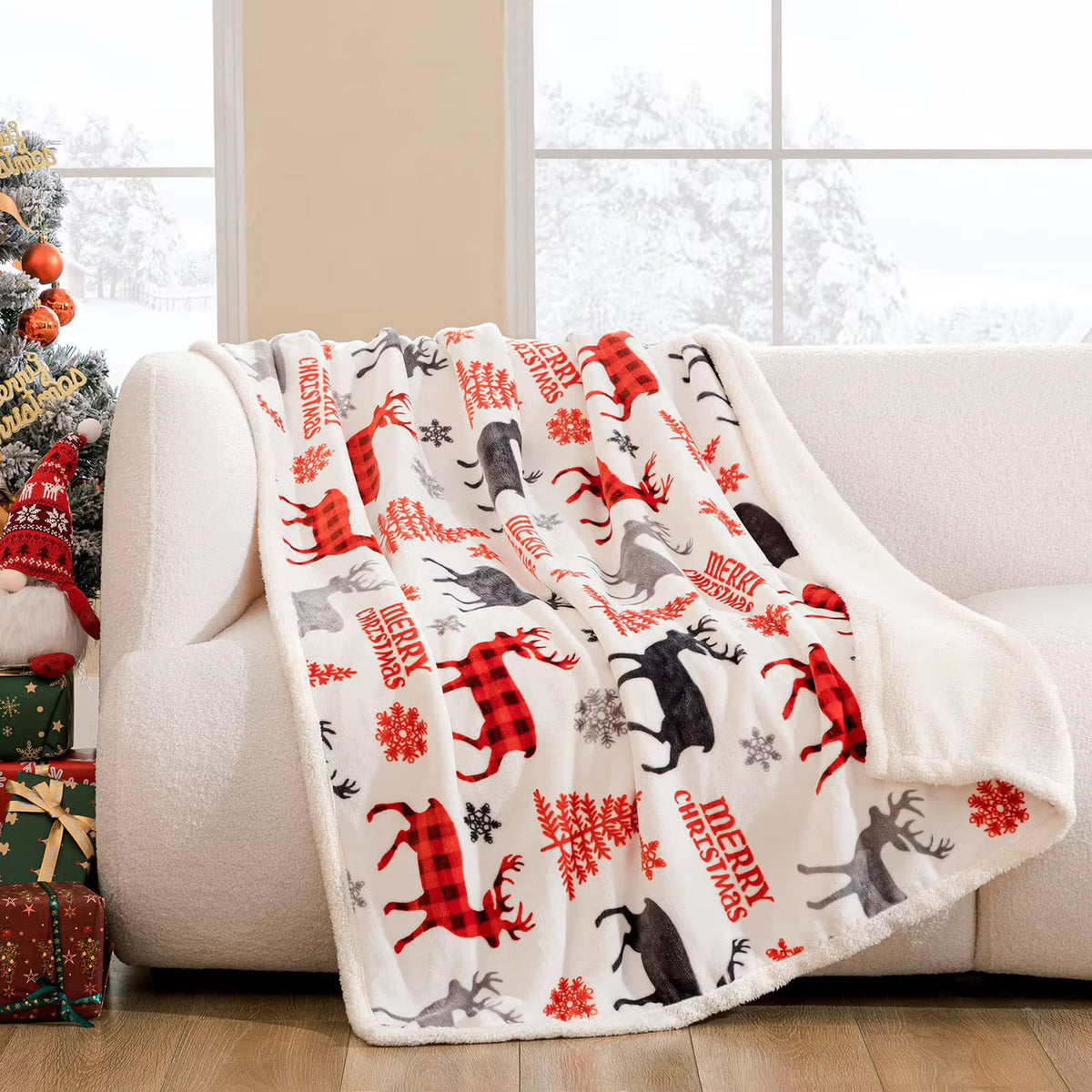 Christmas Reversible Sherpa Throw Blanket