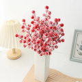 10Pcs Christmas Snow Frosted Red Berry Stems