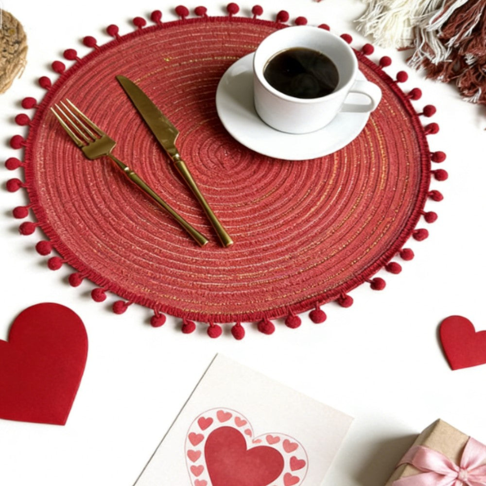 6Pcs Round Christmas Jute Table Mats