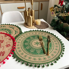 6Pcs Round Christmas Jute Table Mats