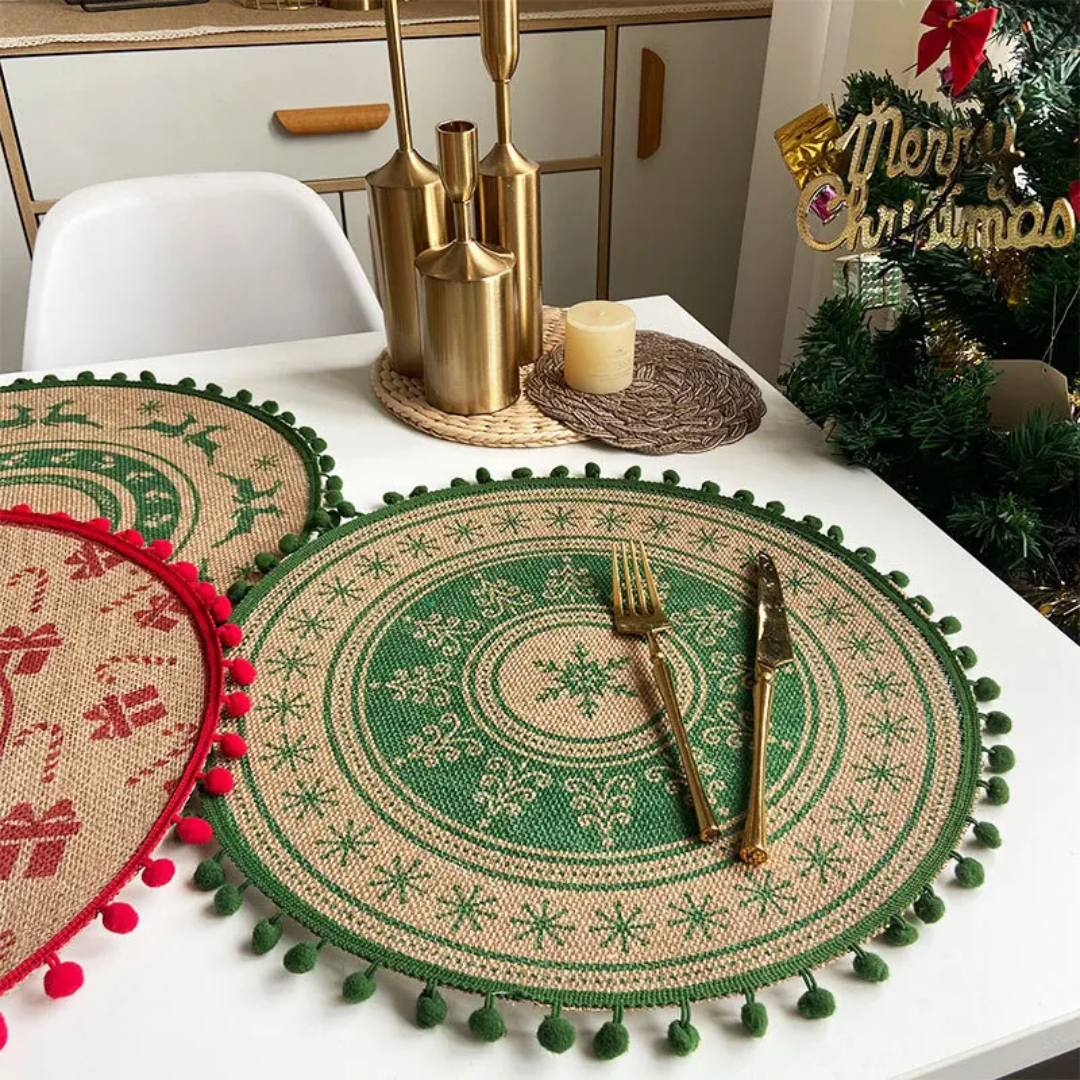 6Pcs Round Christmas Jute Table Mats