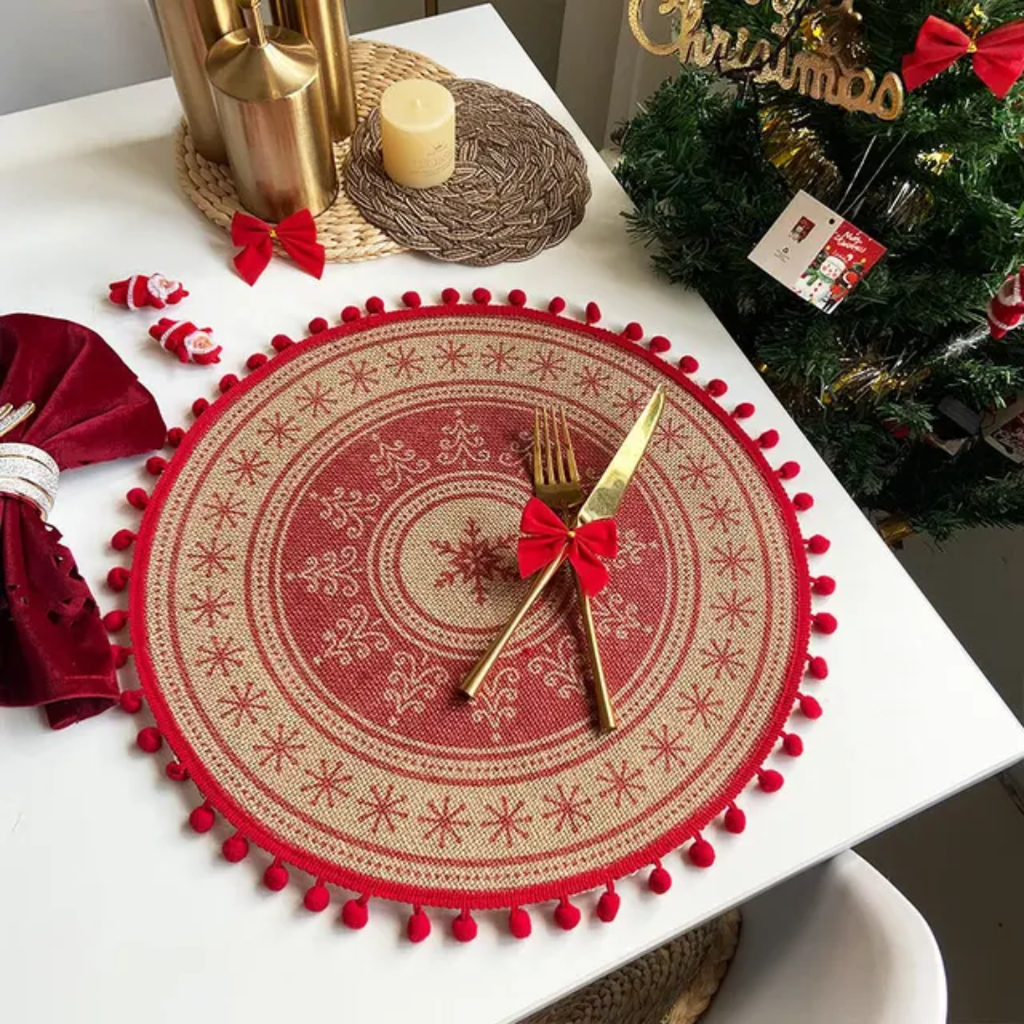 6Pcs Round Christmas Jute Table Mats
