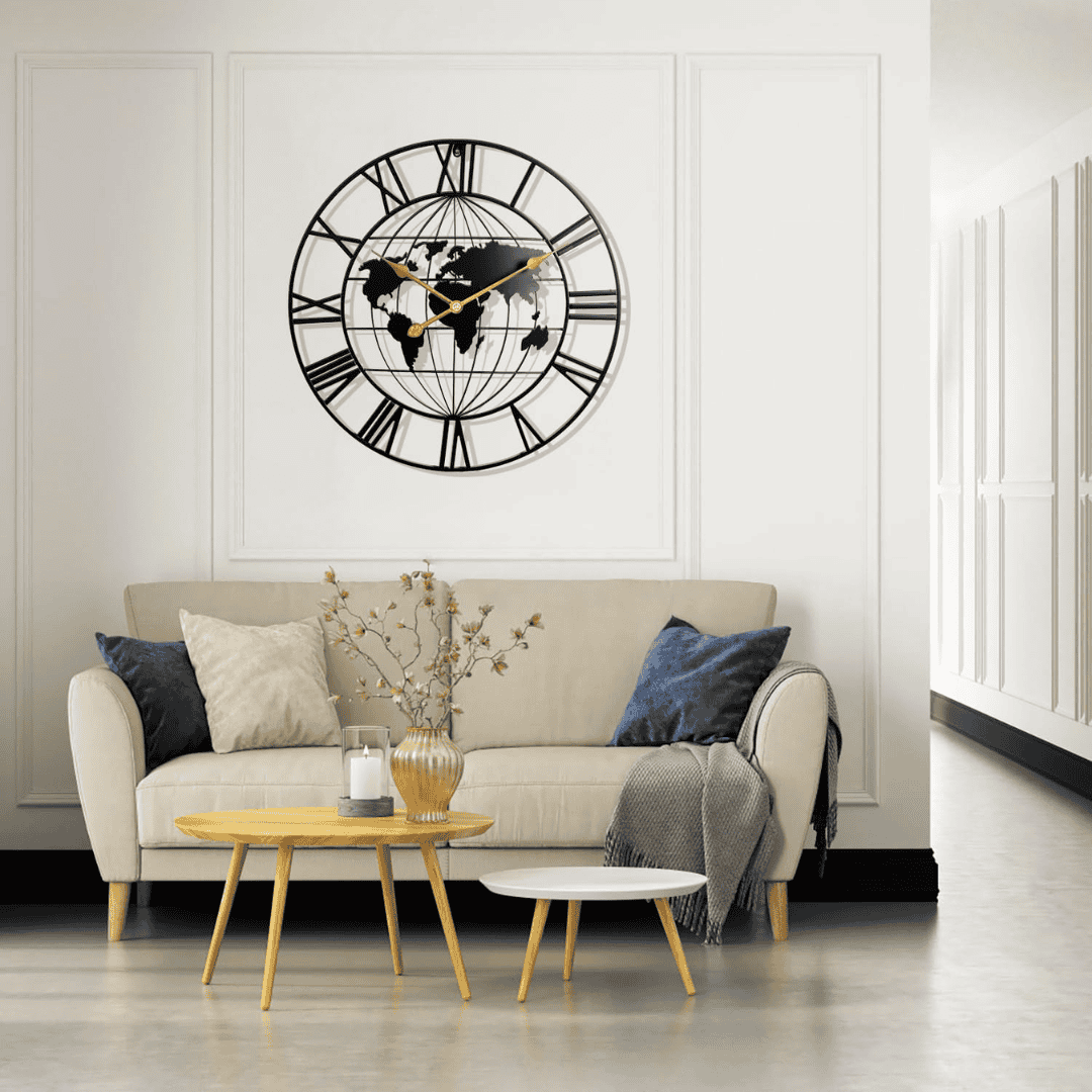 Large World Map Wall Clock for Living Room Decoration