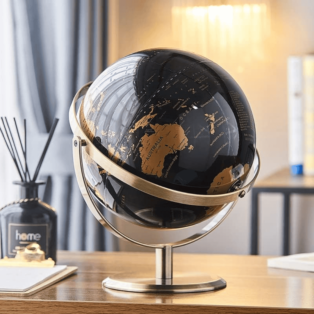 Desktop Figurines Rotating Retro Gold Black World Globe