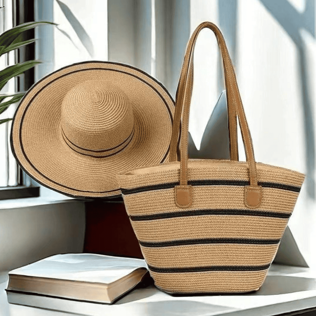 Summer Straw Woven Beach Bag and Hat