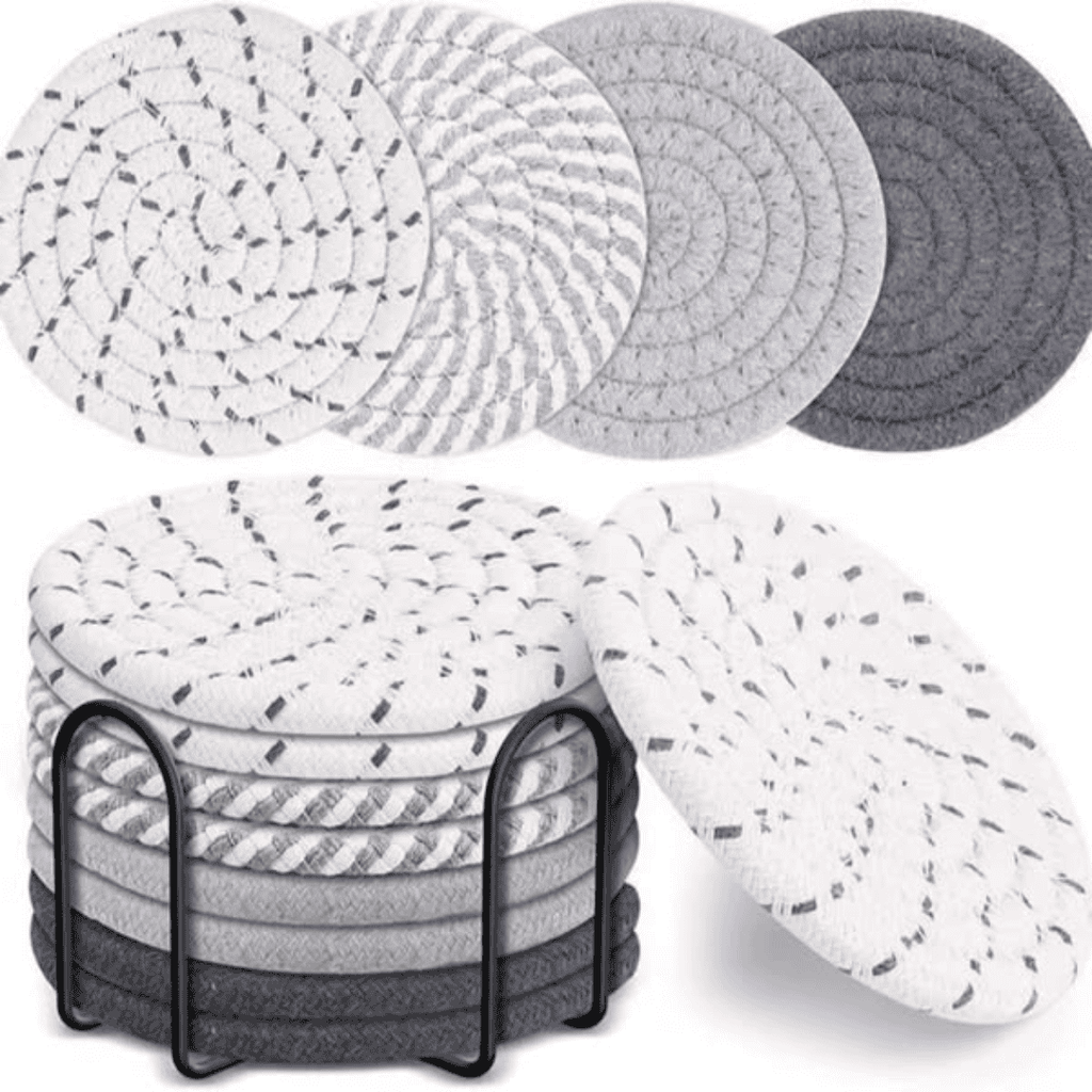 8pcs Rattan Coasters with Metallic Holder