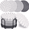 8pcs Rattan Coasters with Metallic Holder