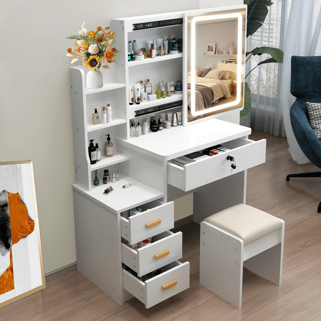 Dressing Table with Sliding Mirror and Light
