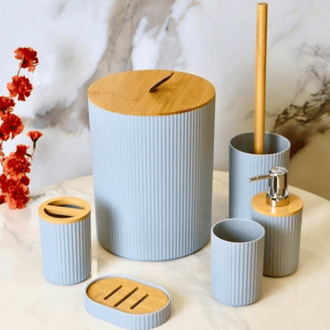 6 in 1 Luxury Bathroom Accessories Set with Bamboo Lid