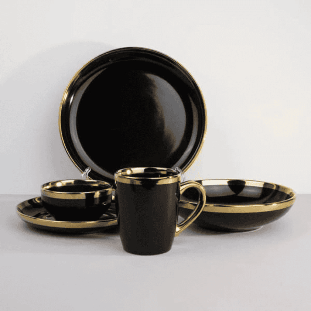 24 Pcs Black Gold Dinner Set