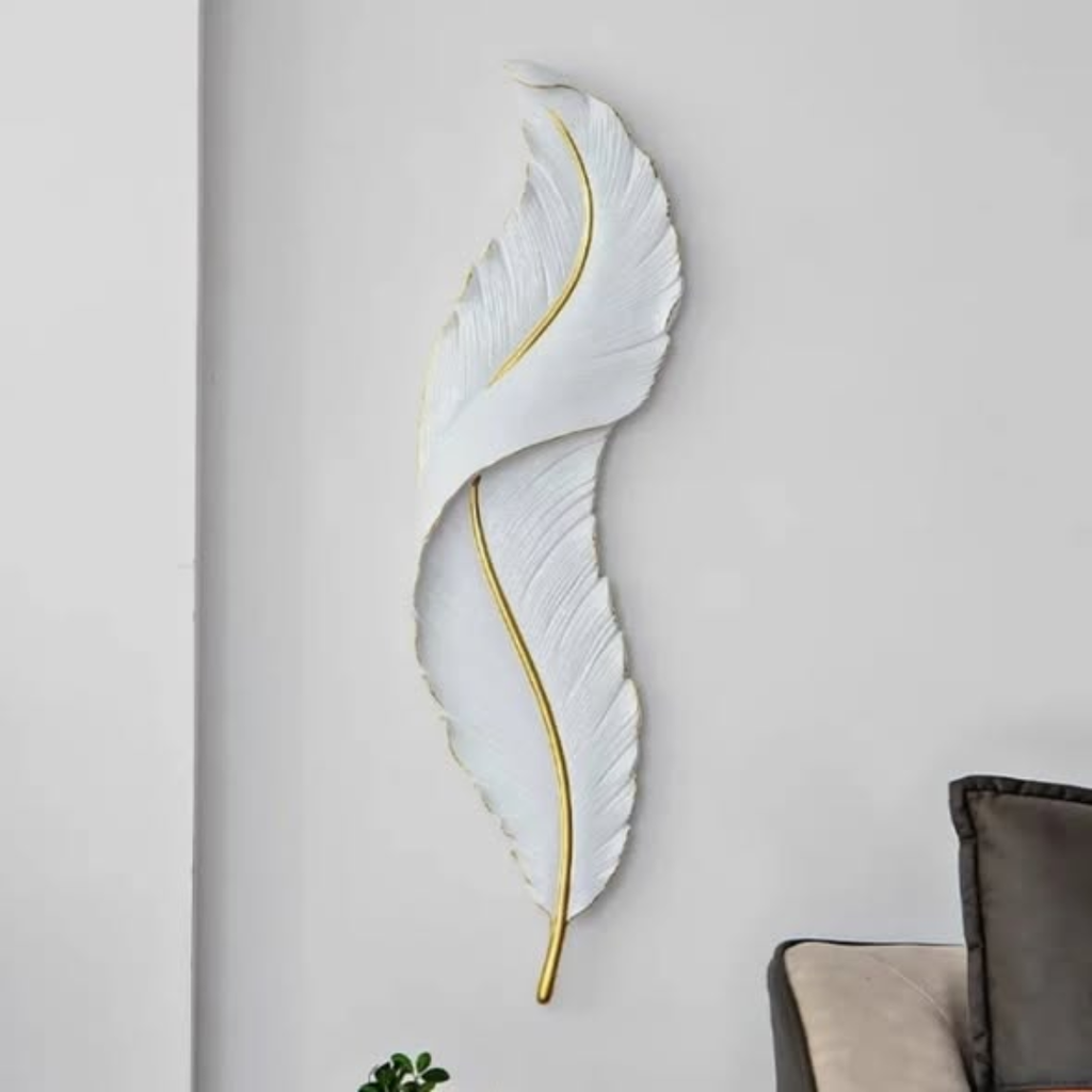 White Nordic Feather Wall Art With Back Lights