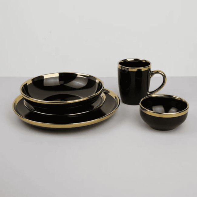 24 Pcs Black Gold Dinner Set