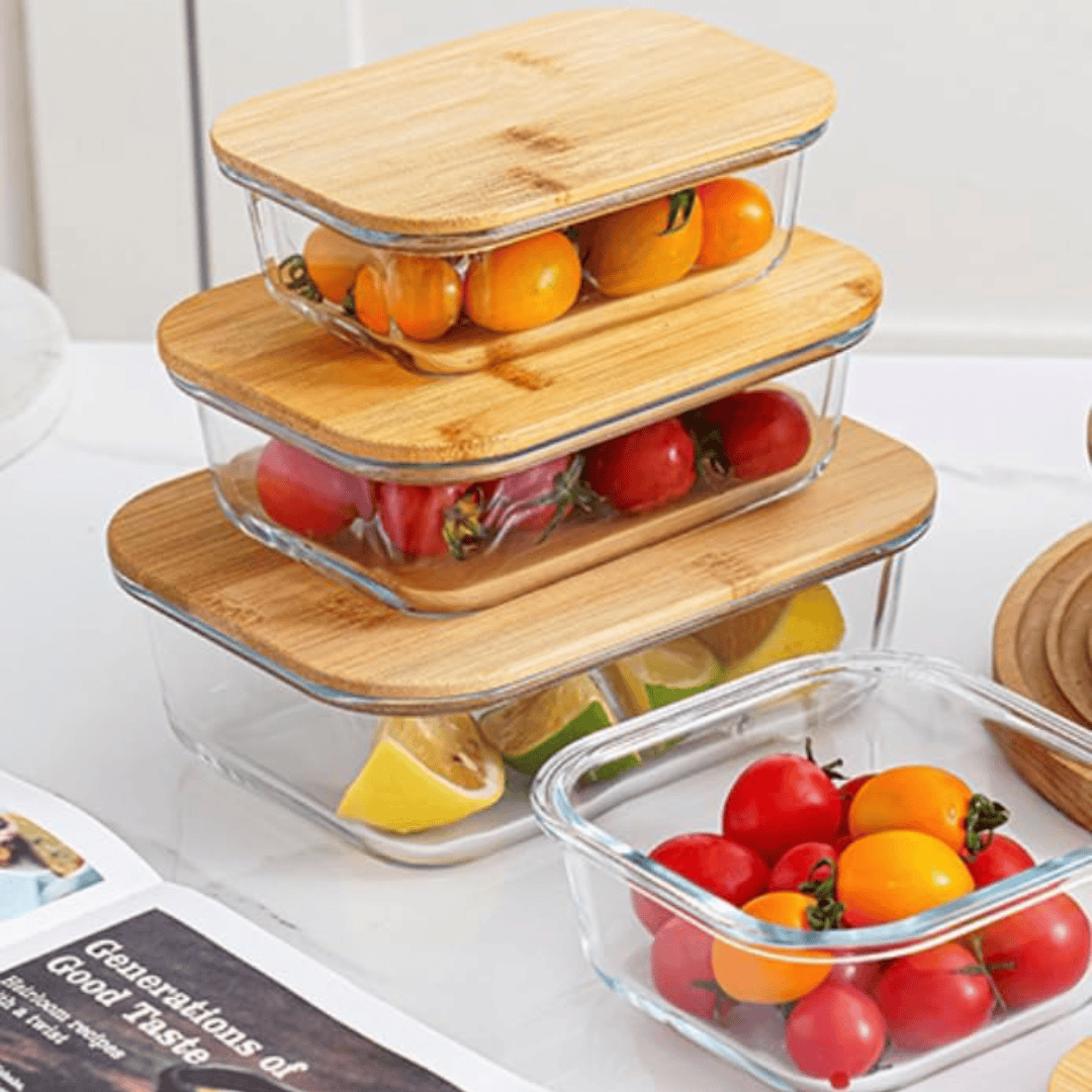 3-in-1 Snack Storage Box Set with Wooden Top Lid