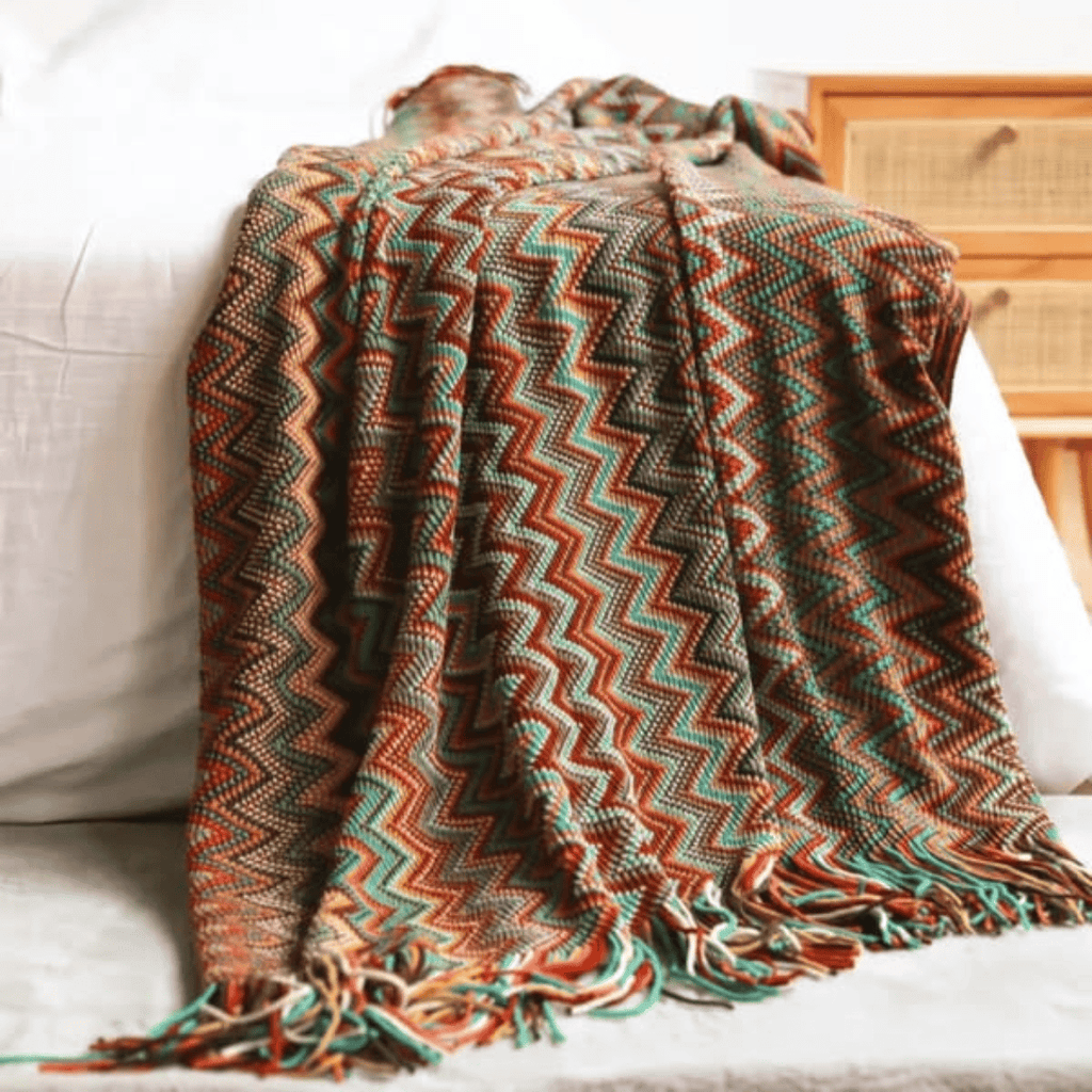 Boho Knit Throw Blankets Chenille Jacquard Soft With Tassel