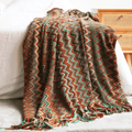 Boho Knit Throw Blankets Chenille Jacquard Soft With Tassel