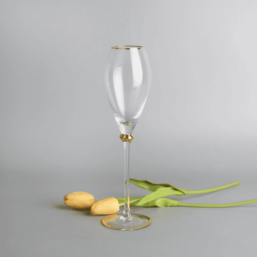6-piece Long Wine Glasses with Gold Rim set