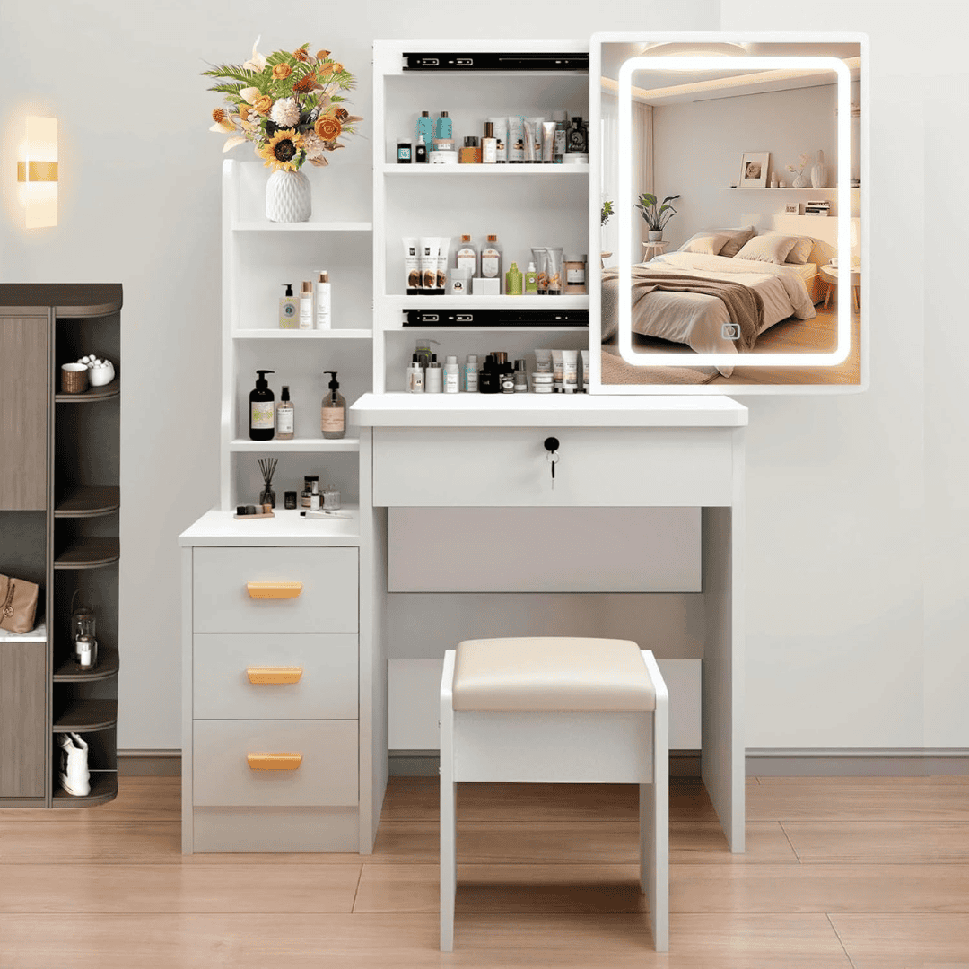Dressing Table with Sliding Mirror and Light
