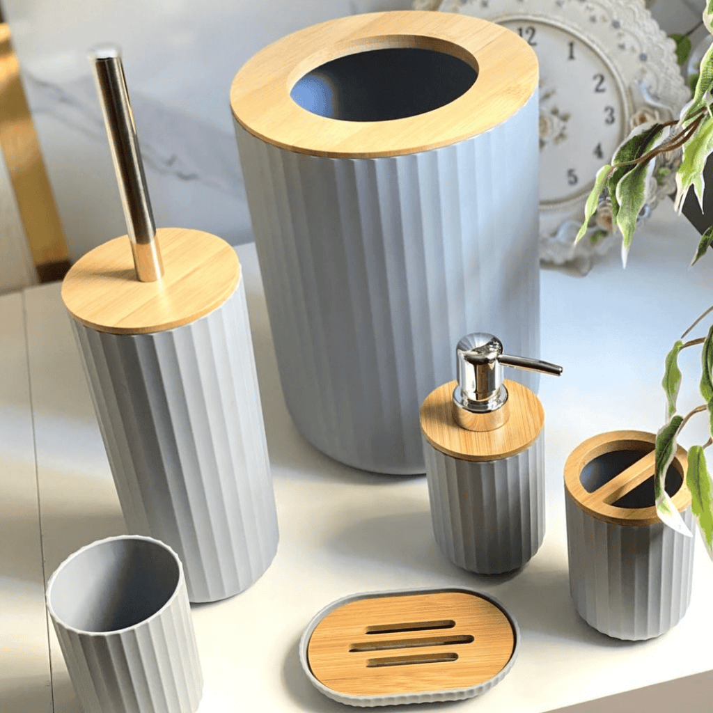 6 in 1 Luxury Bathroom Accessories Set with Bamboo Lid