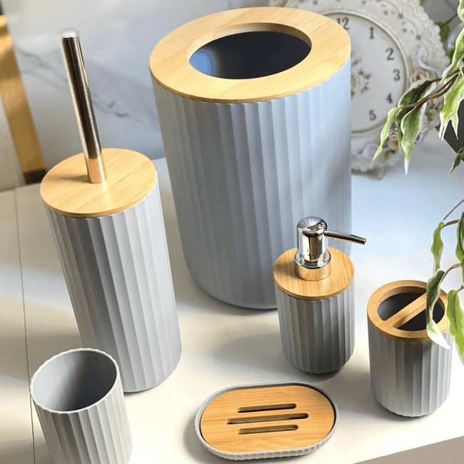 6 in 1 Luxury Bathroom Accessories Set with Bamboo Lid