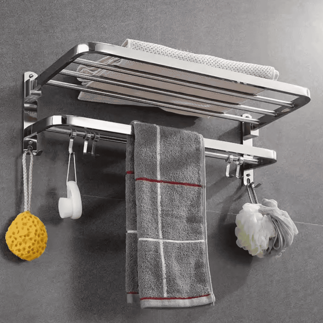 Bathroom Wall Mounted Towel Rack Accessory with Hooks
