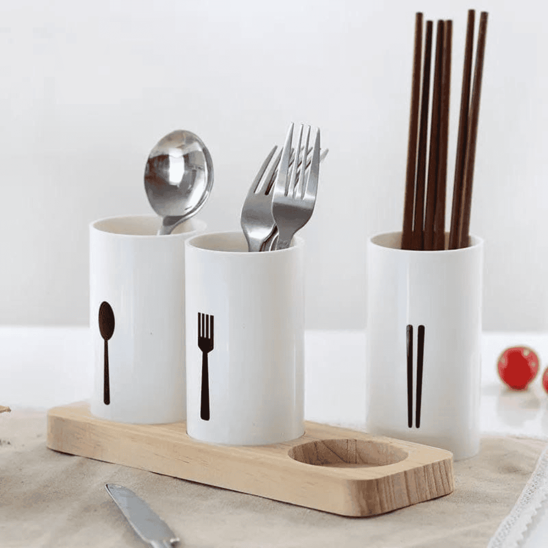 3pc Cutlery Organizer with Oak Base