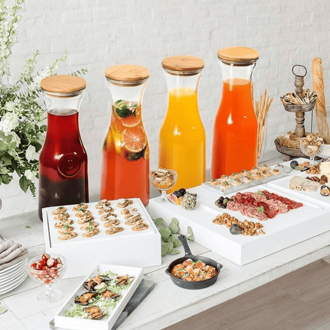 Glass Carafe Pitchers Set with Bamboo Lids