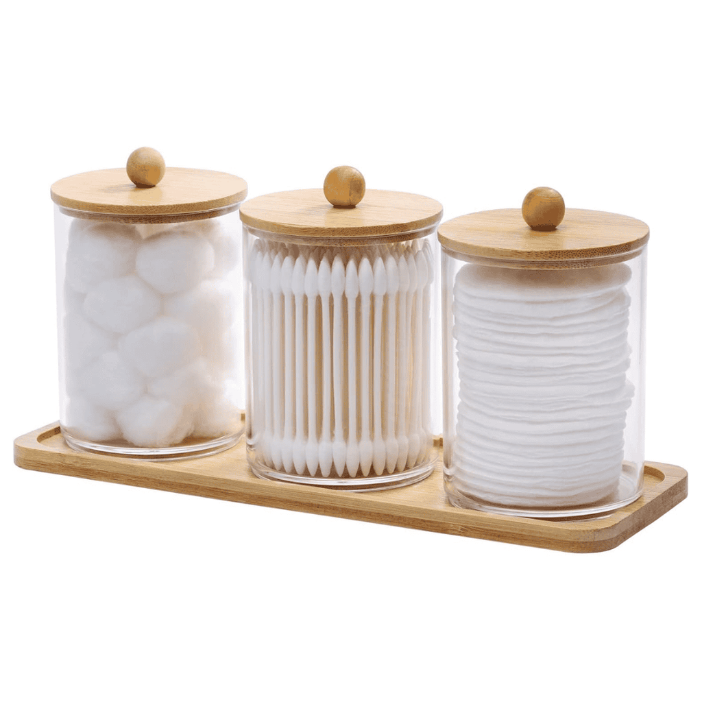 3pcs Acrylic Swab Storage Organizer with Bamboo Holder