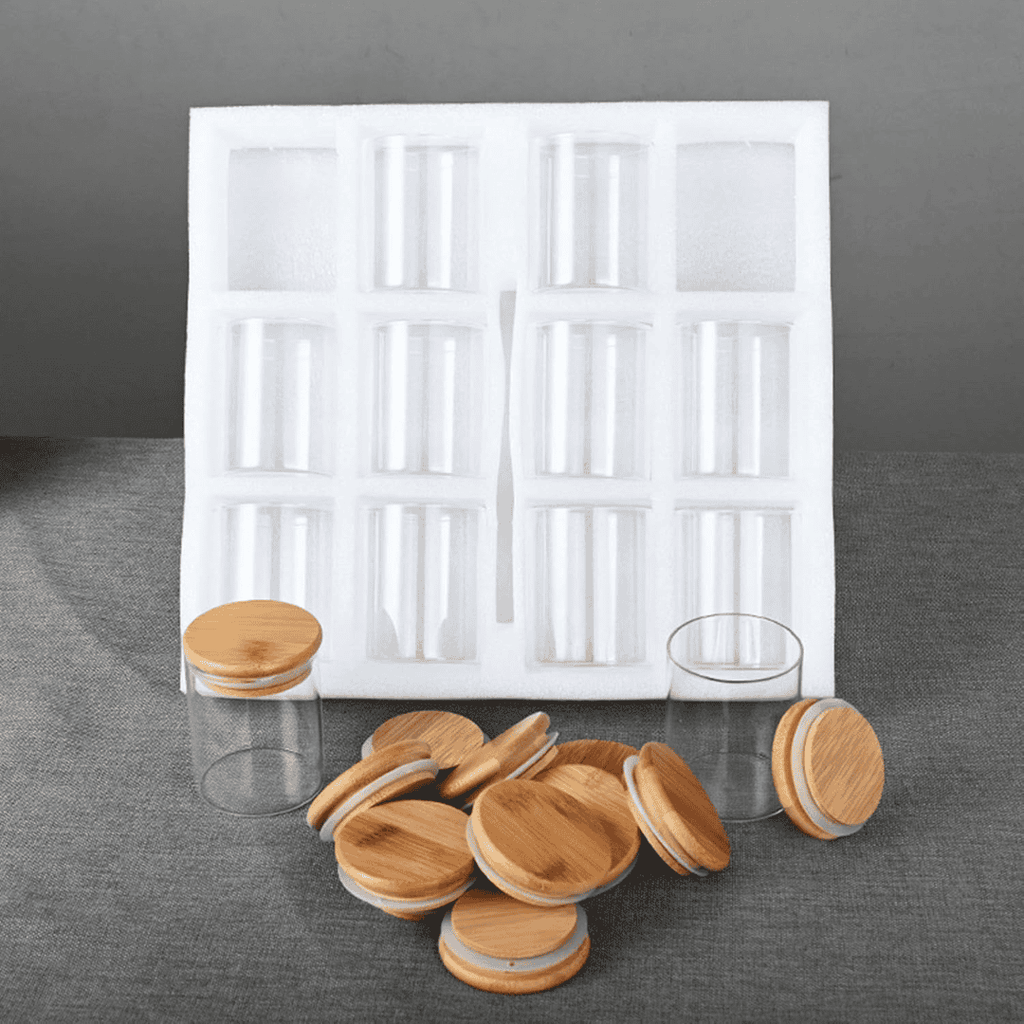 12pc Round Glass Spice Jars Set with Bamboo Lids