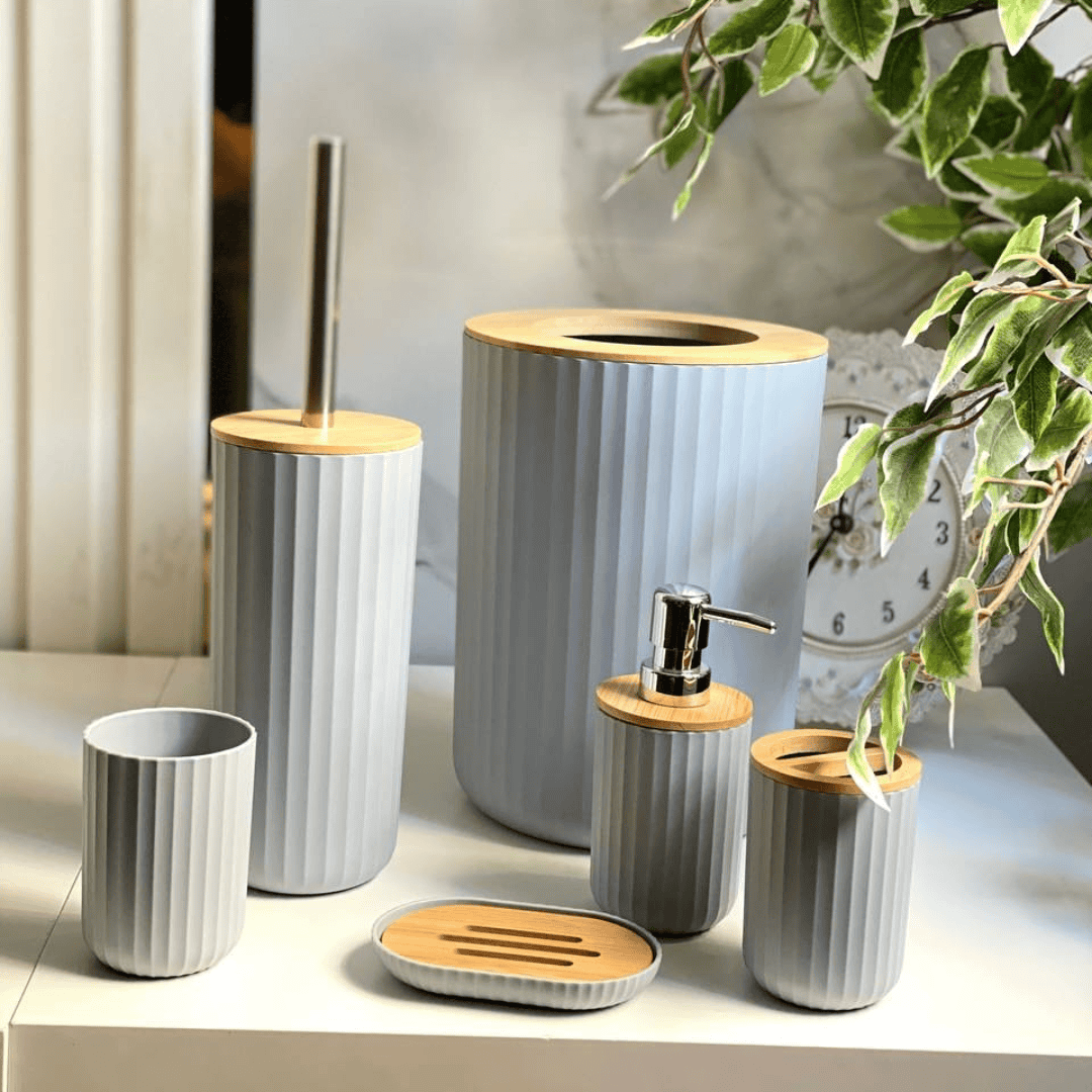 6 in 1 Luxury Bathroom Accessories Set with Bamboo Lid