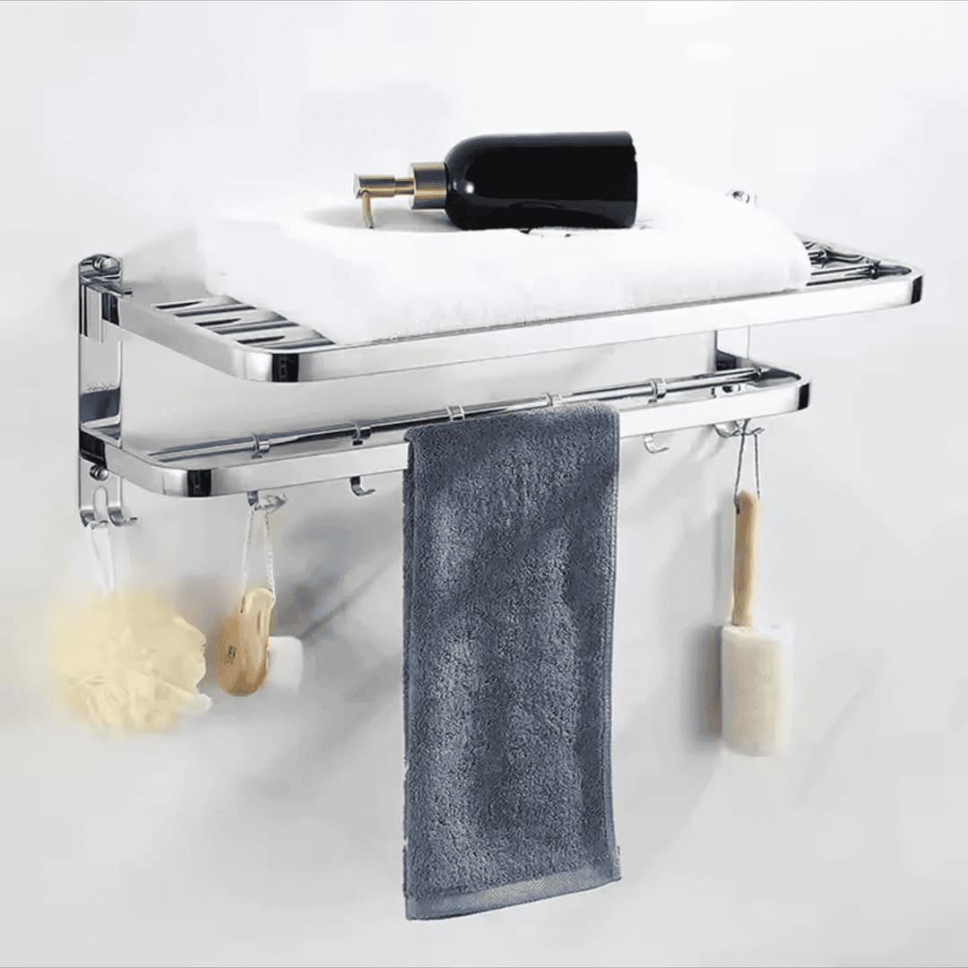 Bathroom Wall Mounted Towel Rack Accessory with Hooks