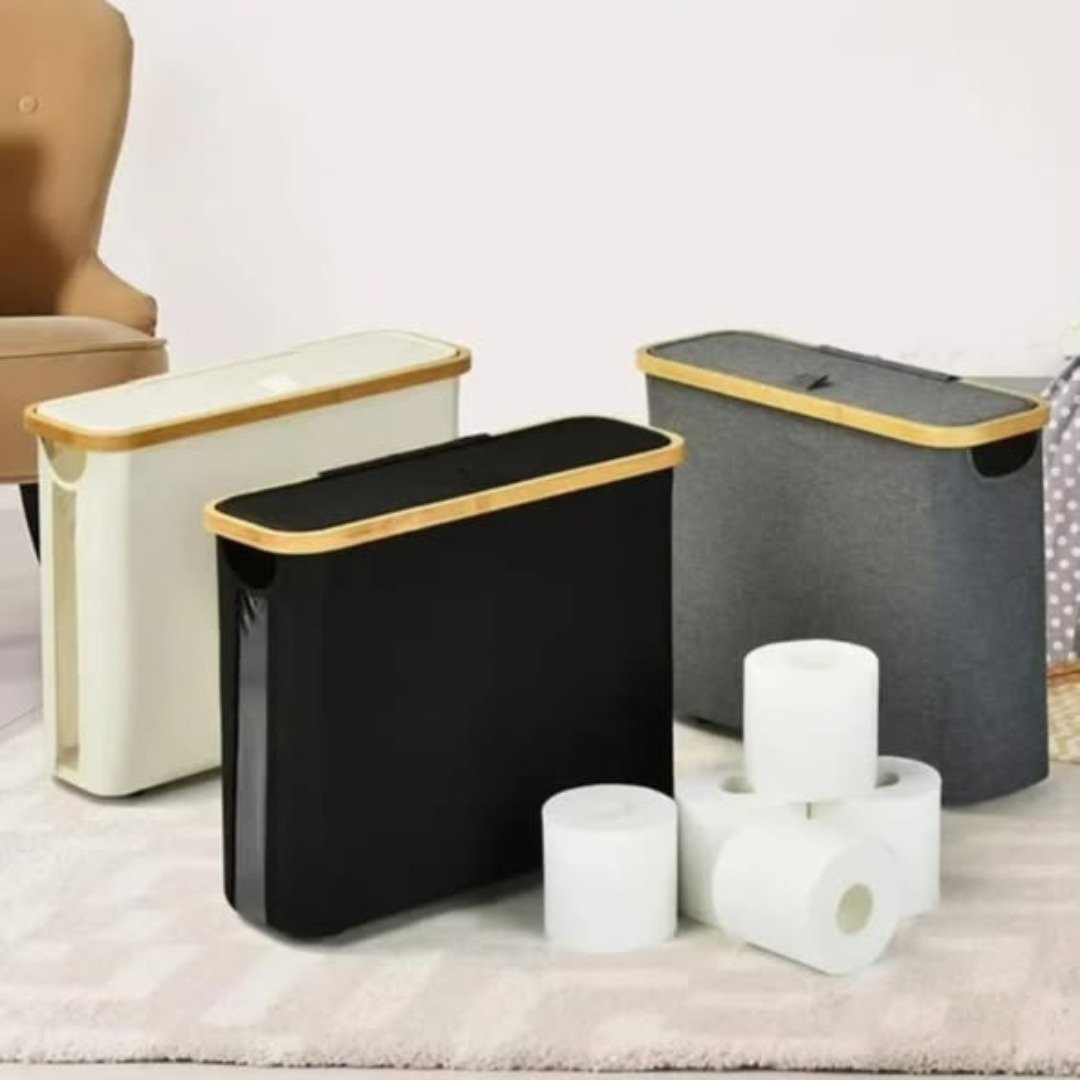 Slim Bathroom Storage Cabinet with Bamboo Lid