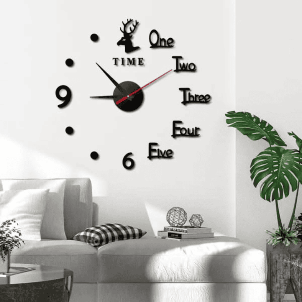 3D Large Roman Numeral Acrylic Mirror Wall Clock Sticker With Deco Deers