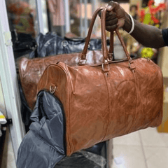 Leather Duffel Bag with Shoe Compartment