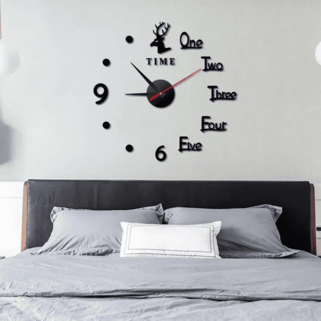 3D Large Roman Numeral Acrylic Mirror Wall Clock Sticker With Deco Deers