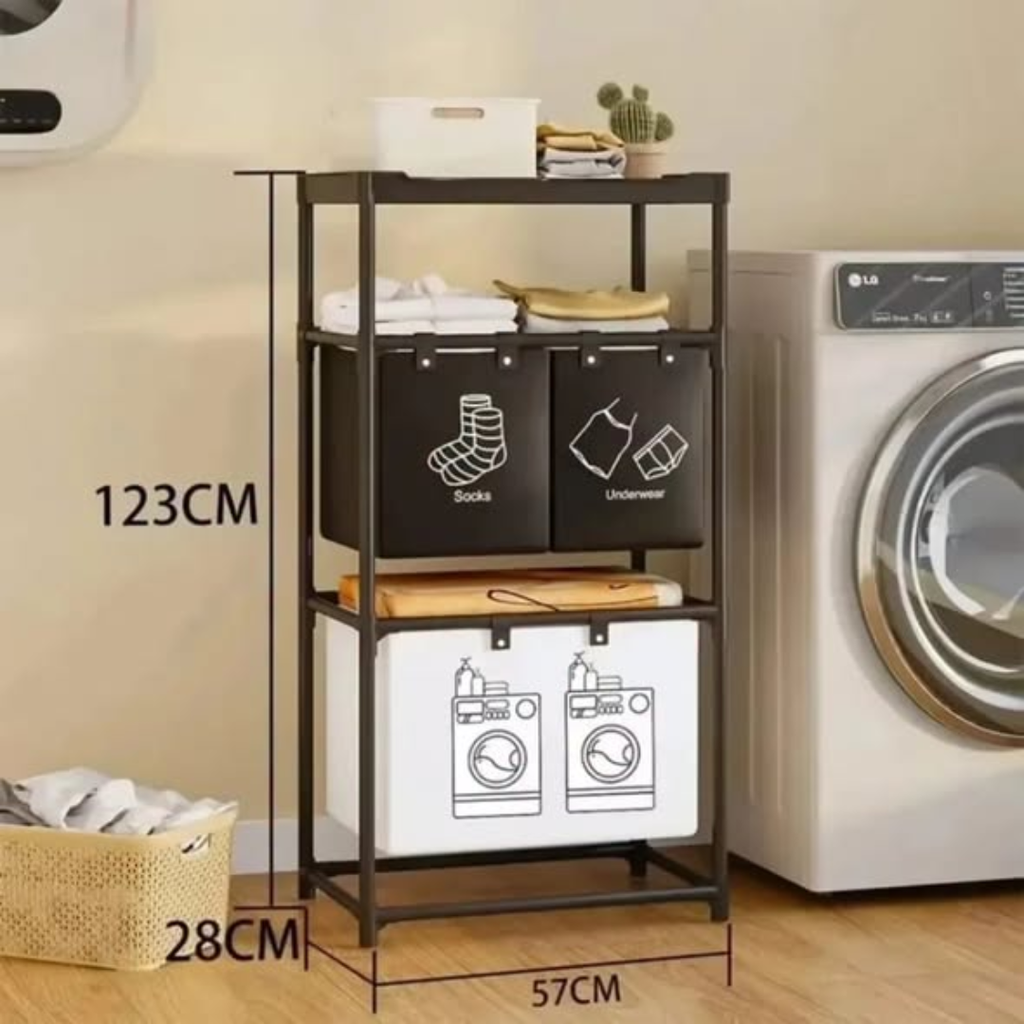 4-Grid Laundry Basket with Storage Rack