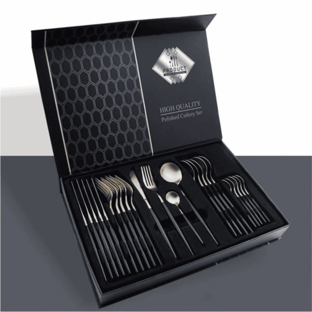 24Pcs Stainless Steel Golden Cutlery Set